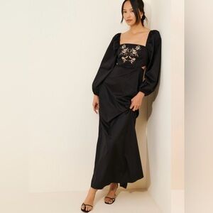 Anthropologie x Especia Embroidered black cut out maxi dress.Back slit.Size M